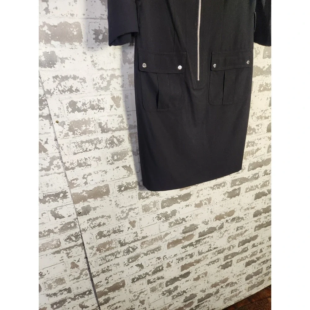 Michael Kors Shirt Dress Medium Black Zip Front Knee‎ Length Pockets Utility